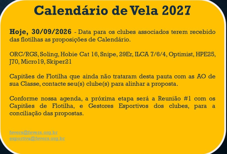 Calendário de Vela 2027